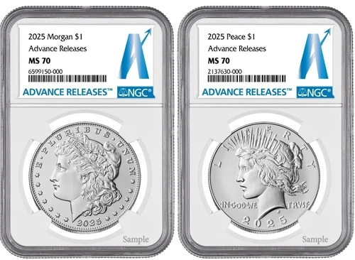 2025-P (MS70) Morgan & Peace Silver Dollar (2 Coin Set) Advanced Release AR NGC