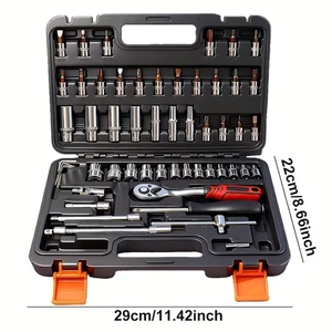 52pcs Ensemble d'outils professionnels ~ Boîte à outils multifonctions pour la maison, boutique, bureau