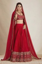 New Launching Vichitra Silk Red Lehenga Choli With Dupatta For Wedding Wear