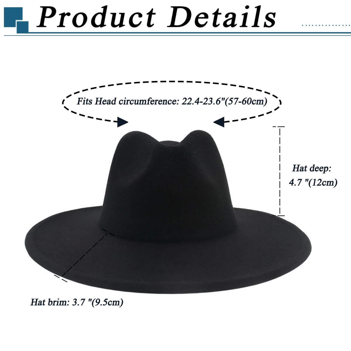 Sombrero Fedora Clásico Western Ala Ancha para Hombres Mujeres Fieltro Jazz Panamá Gorra Trilby