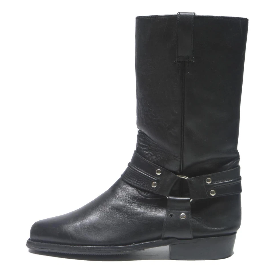 Stivali da motociclista TONY MORA da uomo in pelle nera UK 9,5 design elegante imbracatura - Immagine 2 di 4