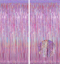 2 Pack 3.2 Ft X 8.2 Ft Tinsel Foil Fringe Curtains Backdrop, Sparkle Metallic Fo