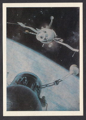 1977 Sputnik Soviet Space Ships Connection Planet Art Sokolov Vintage Postkarte