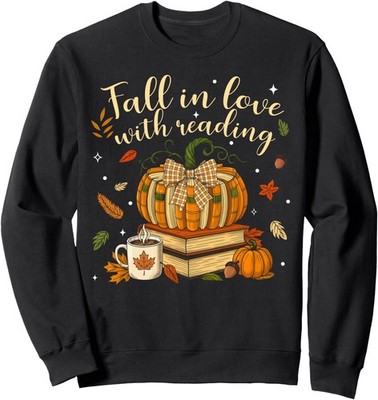 Fall in Love with Reading Teacher Autumn Lovers Unisex Crewneck Sweatshirt