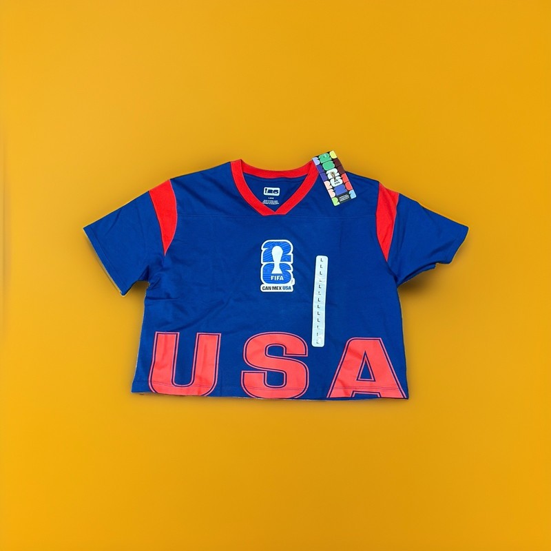Women's FIFA World Cup 2026 USA Crop Top Jersey Shirt L NWT Blue