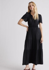 Quince Washable Stretch Silk Tiered Maxi Dress Black Medium Quiet Luxury
