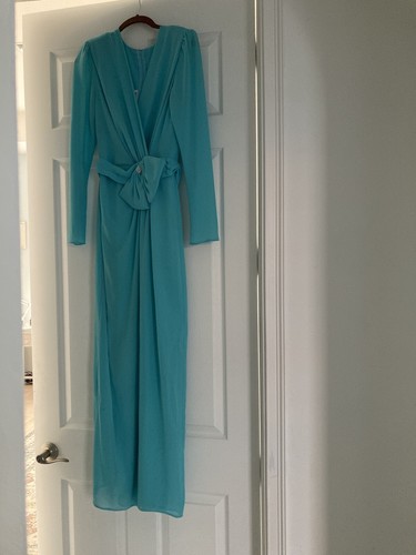 Miss Elliette California Vintage 70s Chiffon Turquoise Blue Gown Dress SZ 12=S/M