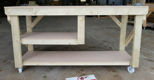Workbench MDF Top Wooden Industrial Garage Work Table with Double Shelf - Picture 3 of 8