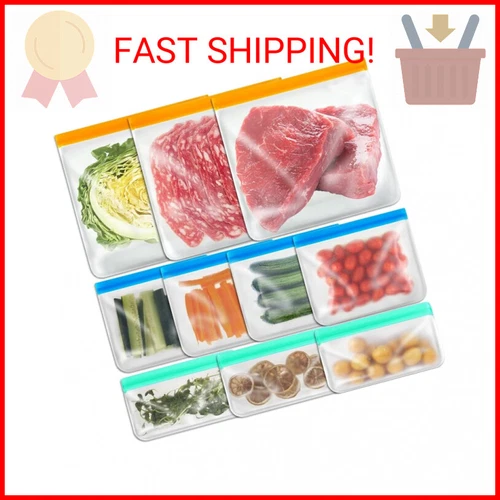 10 Pack Reusable Food Storage Silicone Bags, 3 Large Food Storage Bags Gallon Fr