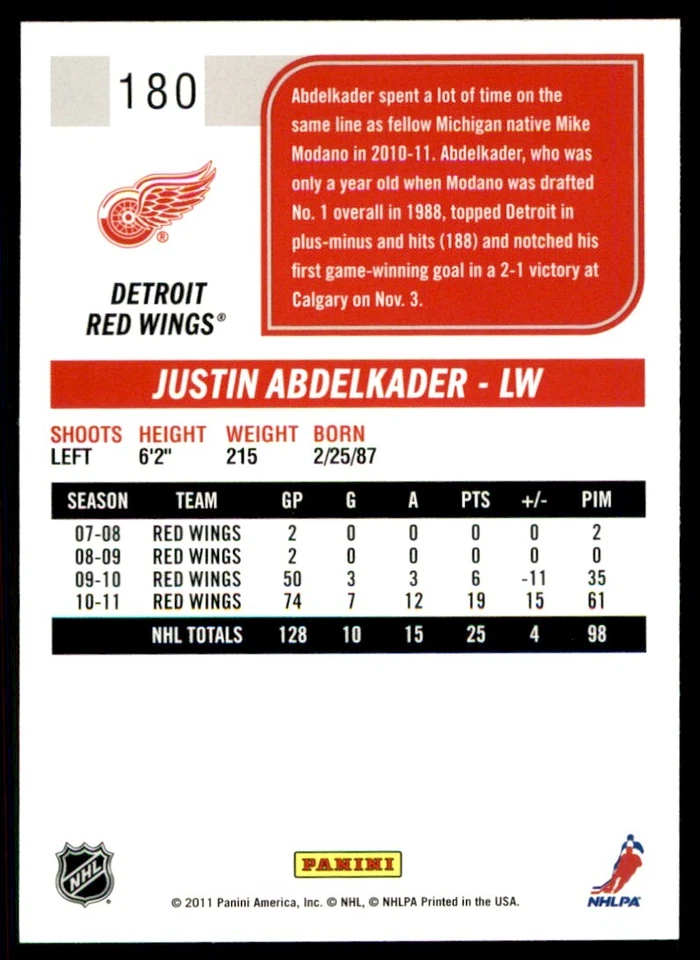 2011-12 Score Justin Abdelkader #180 - Image 2 of 2