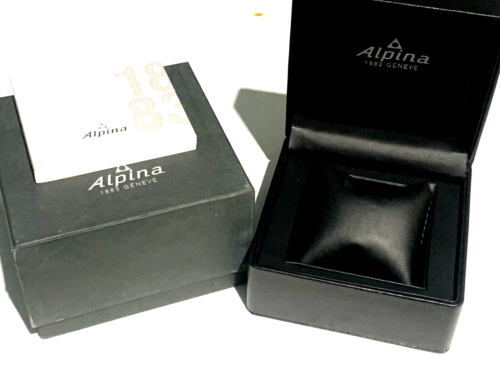 Caja Reloj Alpina Presentación Estuche Cartón Negro Expositor Vacío Con Folleto - Imagen 5 de 10