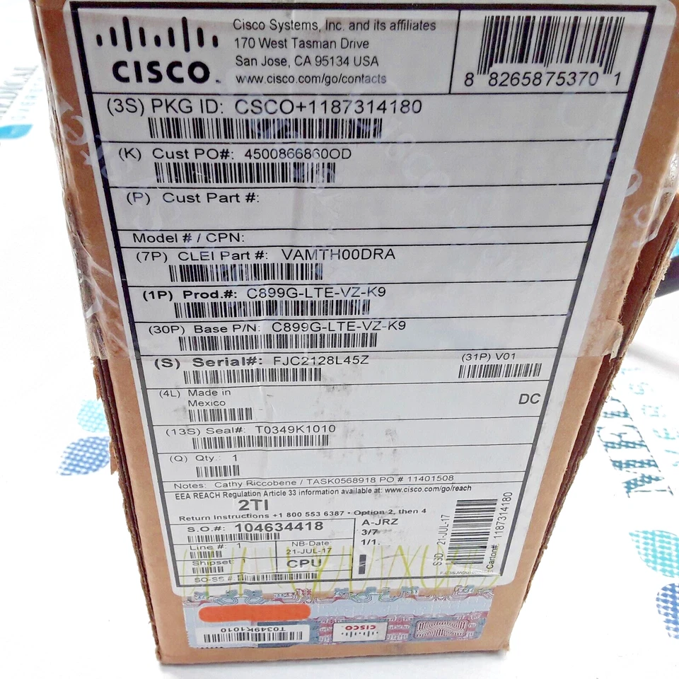 C899G-LTE-VZ-K9 - CISCO - WIRELESS INTEGRATED SERVICES ROUTER - SEALED - NEW - Image 2 of 4