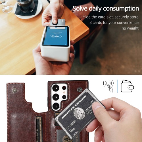 For Samsung Galaxy S23 S22 S21FE Wallet Case Card Holder Kickstand Clasp Cover - Picture 4 of 19