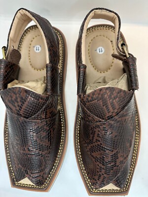 Herren Handgefertigte Echtleder Peshawari Kaptaan Sandalen Chappal Krokodil Muster