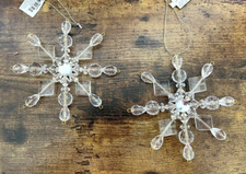 Set of 2 Clear Beaded Snowflake Ornaments, acrylic  wire, 5" x 5" NWT