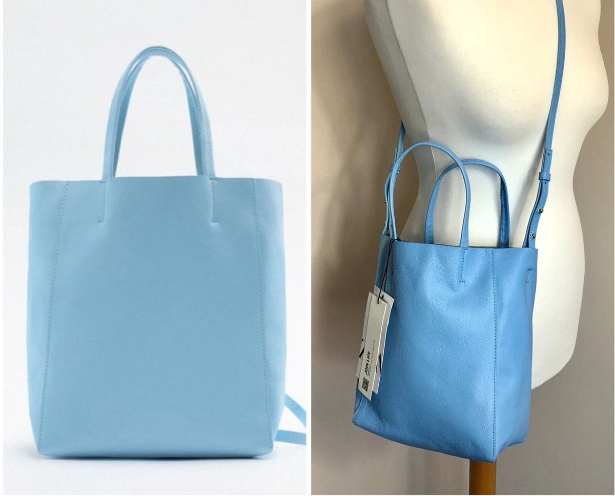 ZARA REAL LEATHER MIDI TOTE BAG CROSSBODDY SKY BLUE 6497/910