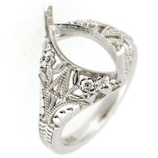 Sterling Silver Semi Mount Ring Setting Marquise MQ 14x7mm Art Deco Style