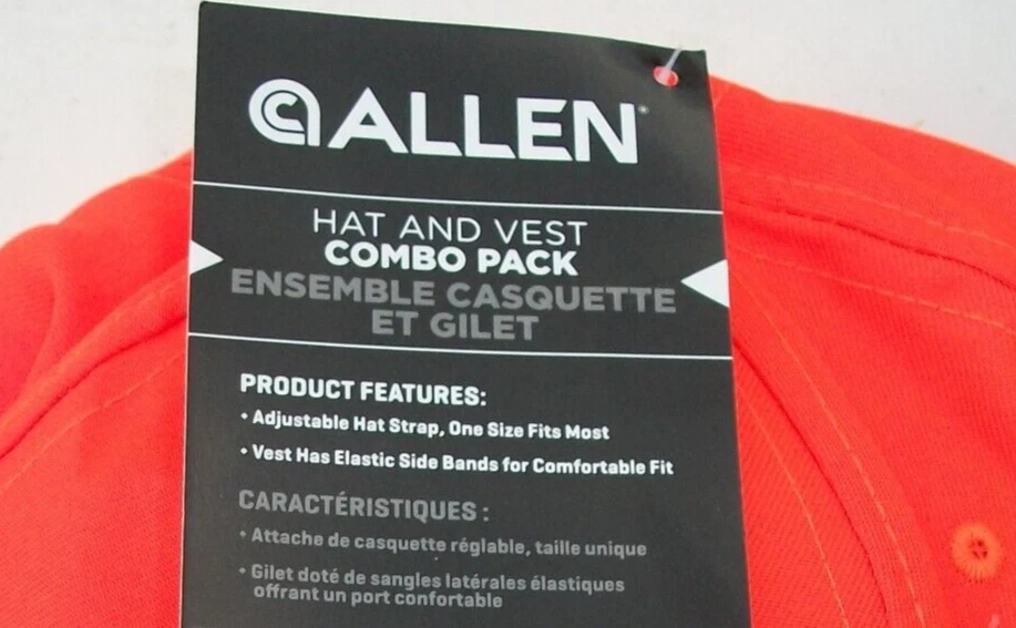 SET of 2 ALLEN Blaze Orange HAT Cap / VEST Combo Hunting Safety ONE SZ FITS MOST - Image 3 of 4
