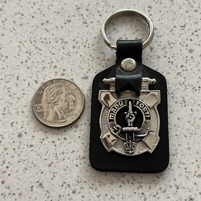 MacKay Clan Crest Manu Forti Scotland Black Leather Keychain Key