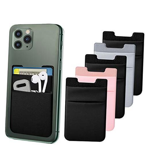 Card Holder for Back of Phone, 5 PCS Double Cloth Slim Stretchy Multicolor-image