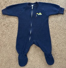 Vintage Baby Infant Carter  s Terry Sleeper 6 Months Boy Blue Tractor