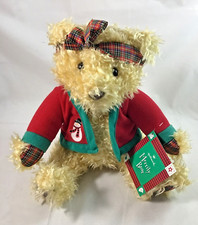 Hallmark Merrily Bear Christmas Sweater Green Red Plaid Sitting 10" Plush