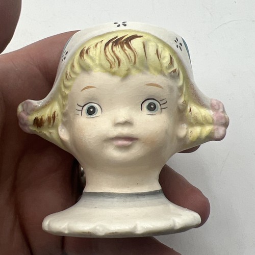 VINTAGE LEFTON DUTCH GIRL EGG CUP BLONDE PIGTAILS - LOT OF 2 - Picture 11 of 14