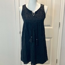 Knox Rose Tank Dress Black All Over Eyelets Cotton Lined Bohemian Size XS