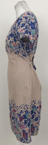 Per Una Women's Dress Size 12 Beige Mix Floral Pocket Belt Bodycon Midi Used F1 - Picture 2 of 12
