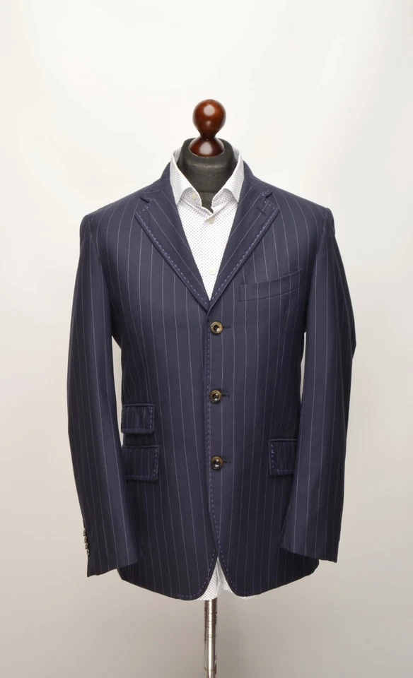 Men's ETRO Milano Navy With Purple Pinstripe 3Btn Wool Suit Sz EUR 48R UK 38R - Image 2 of 4
