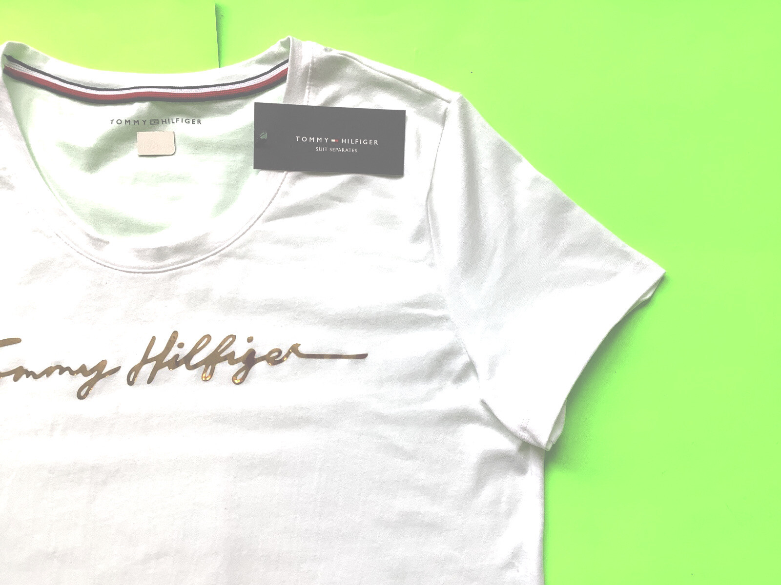 TOMMY HILFIGER Women’s Short Sleeve T-Shirt X-LARGE White w/Gold MSRP $49 NEW thumbnail 7