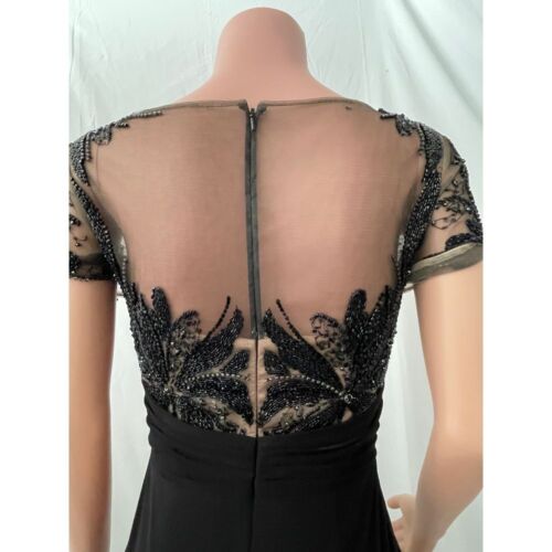 David Meister Long Sheath Black Applique Illusion Beaded Gown, sz 2, Intricate - Picture 8 of 21