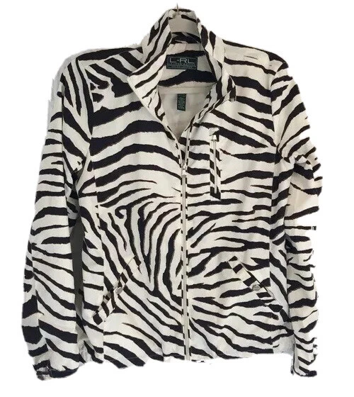 Chaqueta Deportiva Ralph Lauren Cremallera Completa Marrón Estampado Cebra - Grande - Minorista $169 Foto 4 de 4