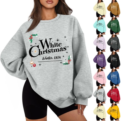 Women's Casual Fashion Long Sleeve Christmas Print Round Neck Sweatshirt Top