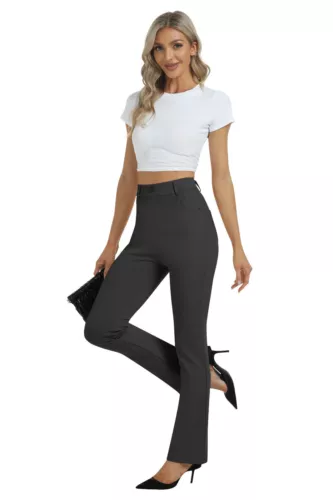 Women Bussiness Slacks Pant Soft Comfy Elastic Casual Stretch Bootcut Trousers - Picture 45 of 66