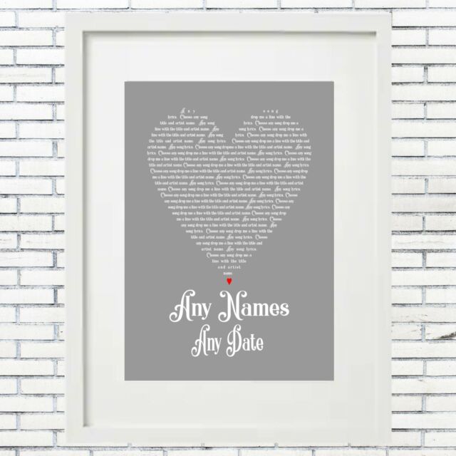 Personalised Song Lyric First Dance Bride Groom Heart Anniversary Gift Print