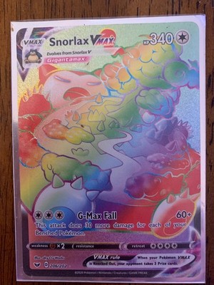 Snorlax VMAX (Secret) 206/202 Swsh01: Sword &Shield Holo. Near mint condtion