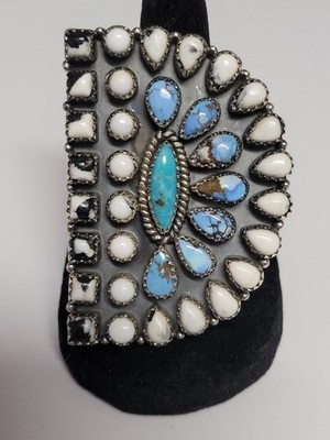 Golden Hills, White Buffalo, White Water Turquoise - Huge statement -SS 925 ring