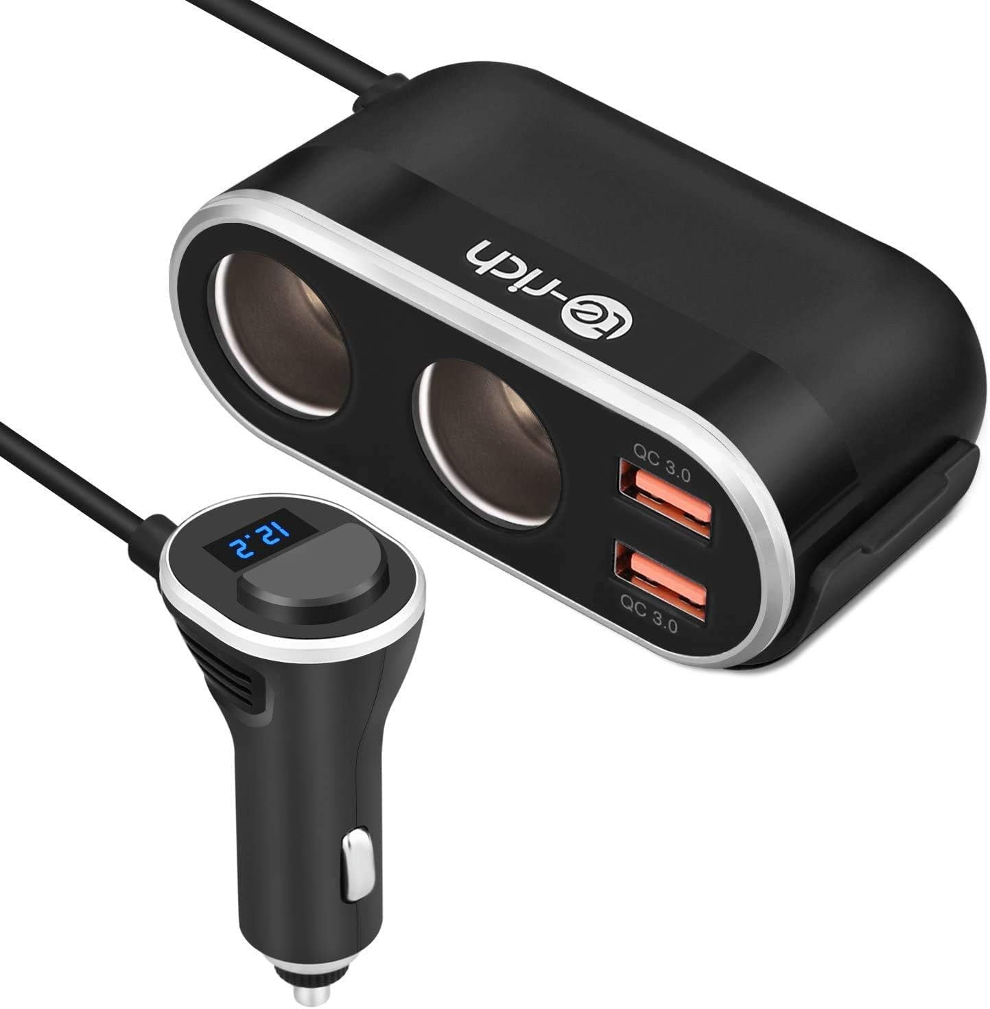 Quick Charge 3.0 Car Charger,  96W 2-Way Cigarette Lighter Splitter 12V Power Ad