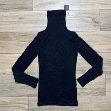 Club Monaco Womens Julie Wool Blend Turtleneck Slim Fit Top Size XS Soot Black