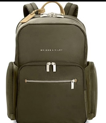 Briggs & Riley Green Backpack Trolley Sleeve Zip Solid Travel Business Men