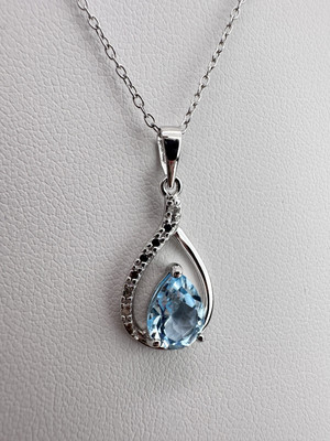 NWT Sterling Silver Genuine Blue Topaz 8mm with Diamond Accent