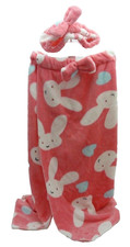 Peignoir de bain bustier polaire rose motif lapin avec bandeau assorti TM