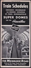 Chicago,Milwaukee St Paul & Pacific Railroad Timetable Hiawatha Super Domes 1959