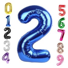 40 Inch Balloon, Giant 2 Number Balloons for 2nd Number 2 Metallic Blue