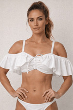 Unique Vintage White Off-Shoulder Ruffle Bikini Top Swimwear Swim Top LARGE