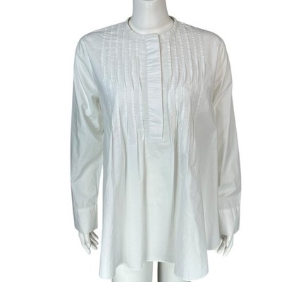COS Blouse Top Womens Size 10 White Poet Peasant White Pin Tuck Pleated Poplin