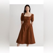 Madewell Briar puff-sleeve brown midi dress 12