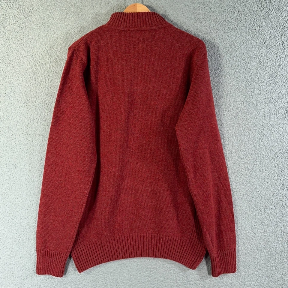 Barbour Wool Sweater Men Large Red Nelson Half Zip Mock neck Pullover Ribb Cuffs - Image 3 of 4
