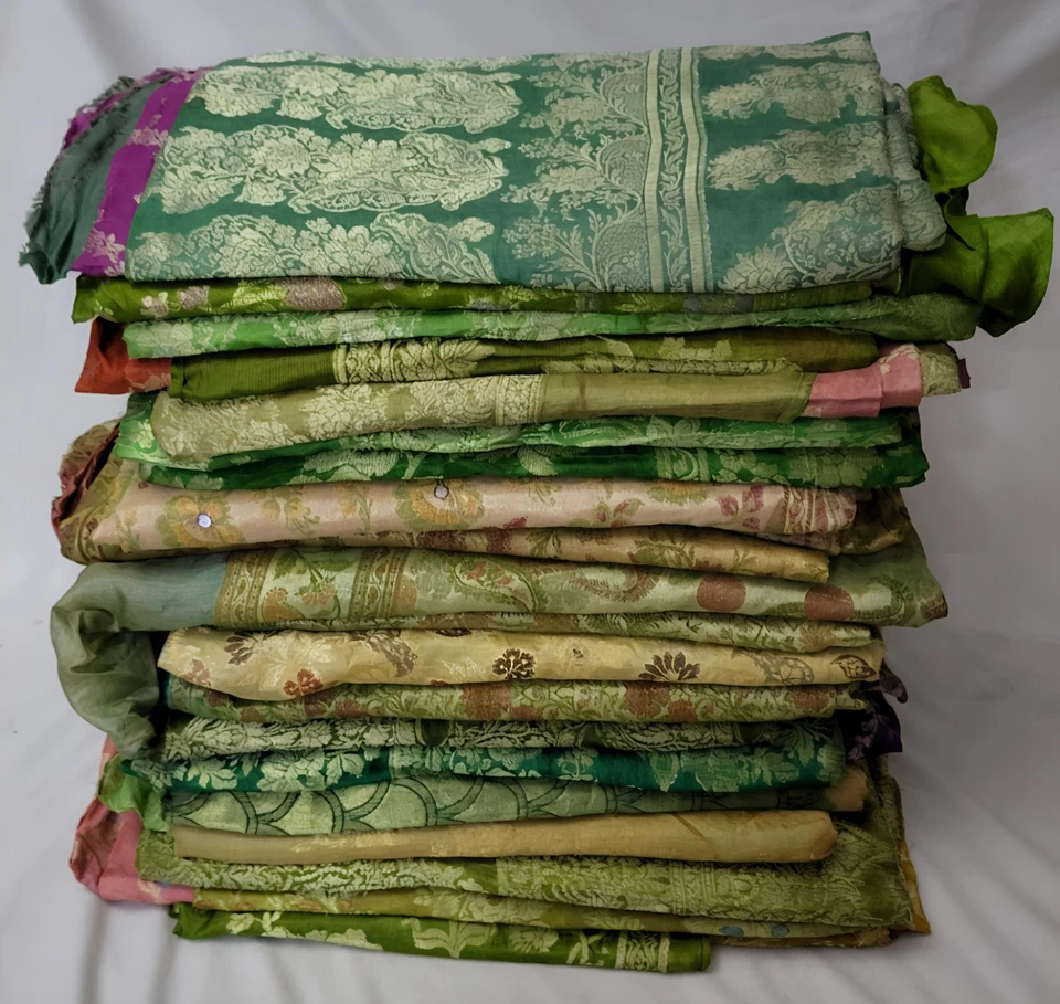 复古纱丽批发大量新娘 Banarasi 锦缎纱丽 100% 纯丝绸织物 — 第 3/4 张图片